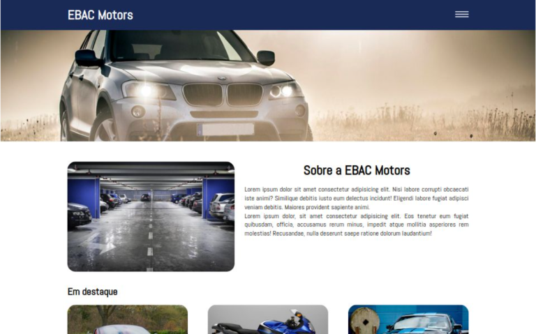 site de venda de carros EBAC MOTORS (ficticio)
